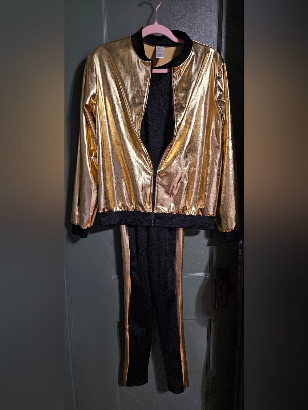 Metallic Gold Bomber Jacket with Black Trim